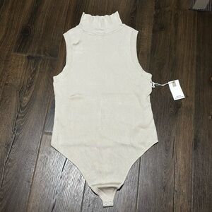 Good American ribbed cream turtleneck thong body suit XXL NEW